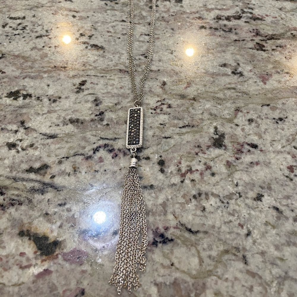 Long silver and black necklace